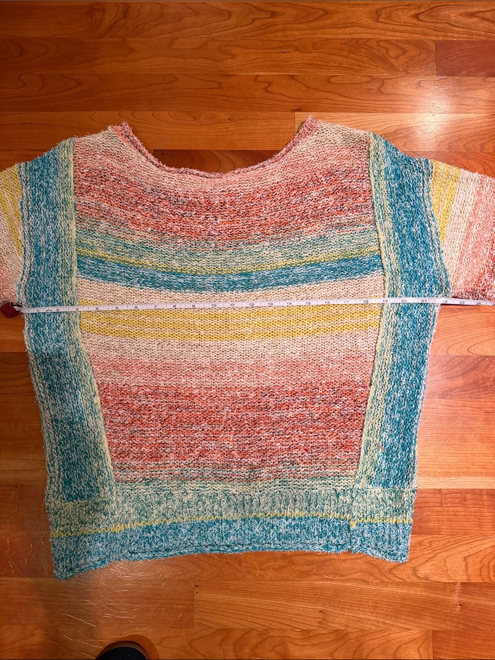 Anthropologie Pilcro Pastel Rainbow Striped Beach Sweater Tee Boxy Small Boho - Picture 9 of 10